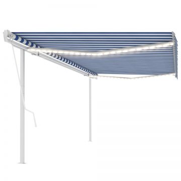 Copertină automată cu LED&senzor vânt, albastru/alb, 5x3,5 m
