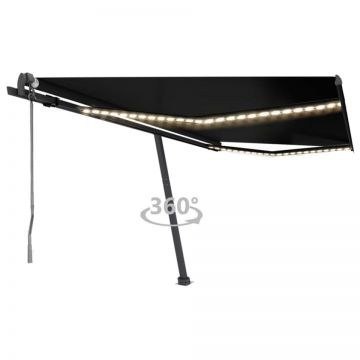 Copertină automată cu LED & senzor vânt, antracit, 450x350 cm