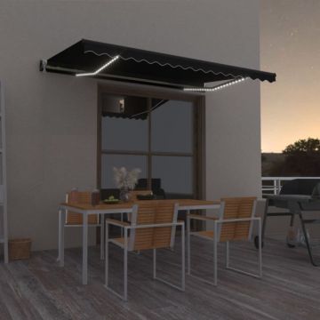Copertină automată cu LED & senzor vânt, antracit, 450x350 cm