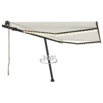 Copertină automată cu LED & senzor vânt, crem, 450x350 cm