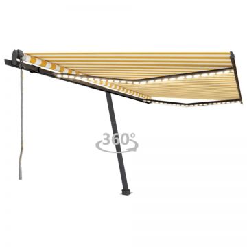 Copertină automată cu LED/senzor vânt, galben&alb, 450x350 cm