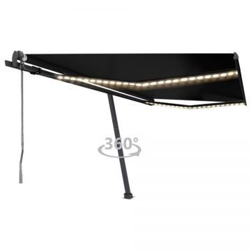 Copertină automată cu senzor vânt & LED, antracit, 400x350 cm