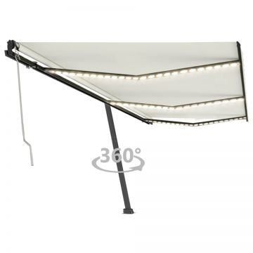 Copertină automată cu senzor vânt & LED, crem, 600x350 cm