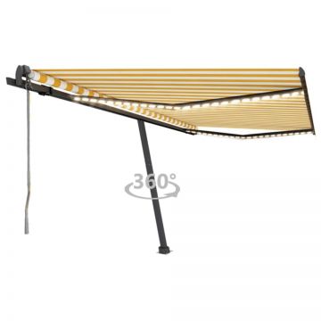 Copertină automată cu senzor vânt&LED, galben/alb, 400x350 cm