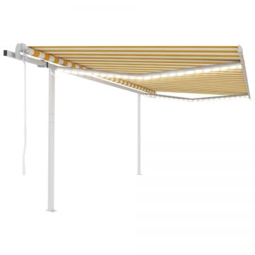 Copertină automată cu senzor vânt & LED, galben&alb, 4x3,5 m