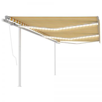 Copertină automată cu senzor vânt & LED, galben și alb, 6x3,5 m