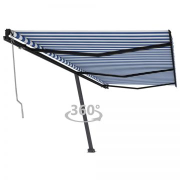 Copertină autonomă retractabilă automat albastru&alb 600x350 cm