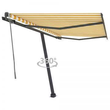 Copertină autonomă retractabilă automat, galben&alb, 350x250 cm