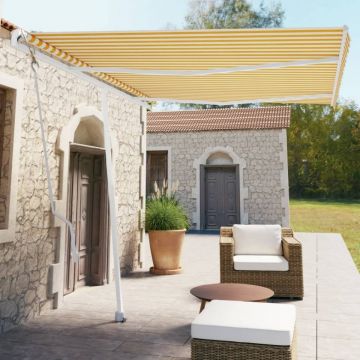 Copertină autonomă retractabilă automat, galben&alb, 350x250 cm