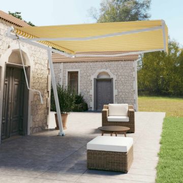Copertină autonomă retractabilă automat galben&alb 400x350 cm