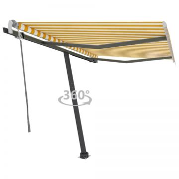 Copertină autonomă retractabilă manual, galben&alb, 350x250 cm