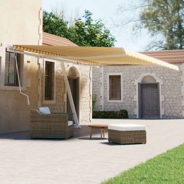 Copertină autonomă retractabilă manual, galben/alb, 500x300 cm