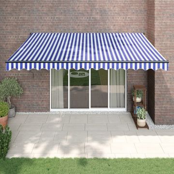 Copertină retractabilă albastru/alb, 4x3 m, textil/aluminiu