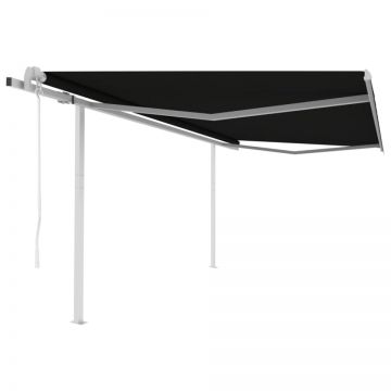 Copertină retractabilă automat, cu stâlpi, antracit, 4x3,5 m