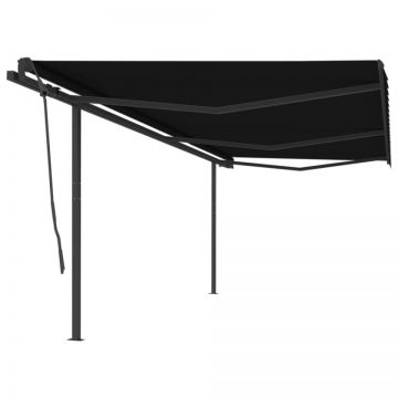 Copertină retractabilă automat, cu stâlpi, antracit, 6x3,5 m