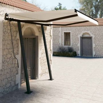 Copertină retractabilă automat cu stâlpi, crem, 3x2,5 m
