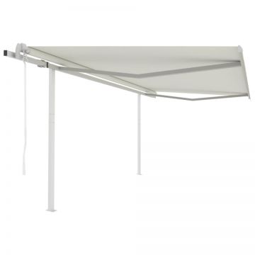 Copertină retractabilă automat, cu stâlpi, crem, 4x3,5 m
