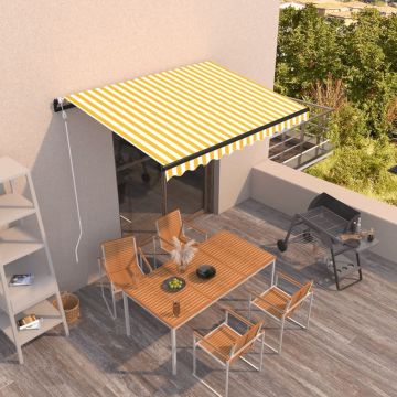 Copertină retractabilă automat, galben și alb, 350x250 cm