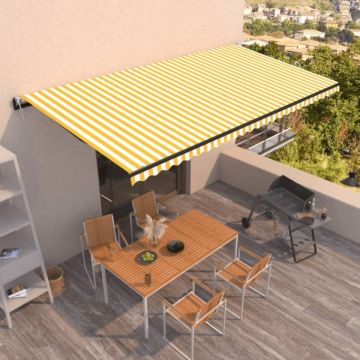 Copertină retractabilă automat, galben și alb, 600x350 cm
