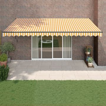 Copertină retractabilă automată, galben și alb, 5x3 m