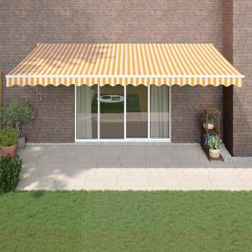 Copertină retractabilă, galben/alb, 5x3 m, textil/aluminiu