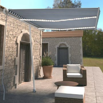 Copertină retractabilă manual cu LED, albastru & alb 350x250 cm