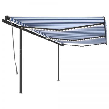 Copertină retractabilă manual cu LED, albastru & alb, 6x3 m