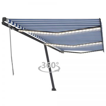 Copertină retractabilă manual cu LED albastru și alb 600x300 cm