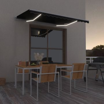 Copertină retractabilă manual cu LED, antracit, 350x250 cm