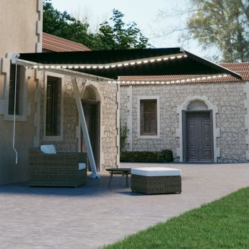 Copertină retractabilă manual cu LED, antracit, 450x300 cm