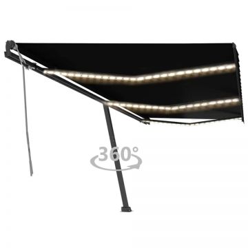Copertină retractabilă manual cu LED, antracit, 600x300 cm