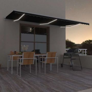 Copertină retractabilă manual cu LED, antracit, 600x300 cm