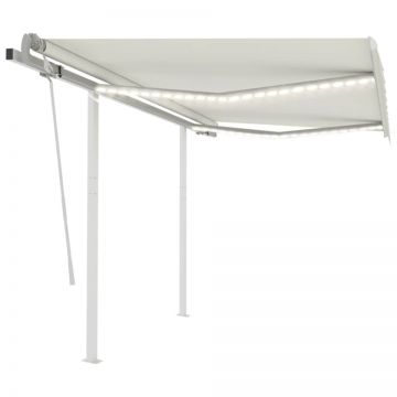Copertină retractabilă manual cu LED, crem, 3,5x2,5 m