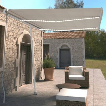 Copertină retractabilă manual cu LED, crem, 350x250 cm