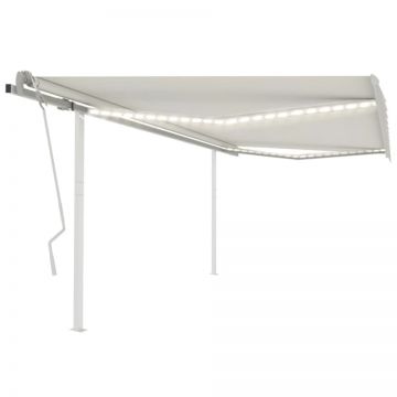 Copertină retractabilă manual, cu LED, crem, 4,5x3 m