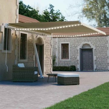 Copertină retractabilă manual cu LED, crem, 400x300 cm