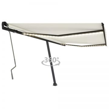 Copertină retractabilă manual cu LED, crem, 450x350 cm