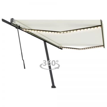 Copertină retractabilă manual cu LED, crem, 500x300 cm