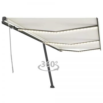 Copertină retractabilă manual cu LED, crem, 600x300 cm