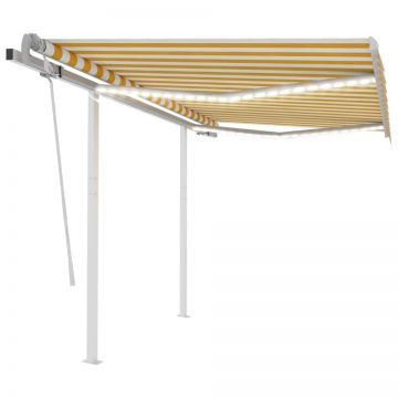 Copertină retractabilă manual cu LED, galben/alb, 3,5x2,5 m