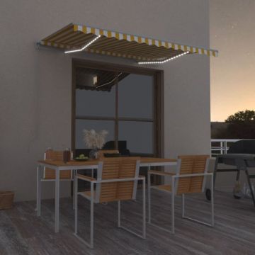 Copertină retractabilă manual cu LED, galben și alb, 350x250 cm
