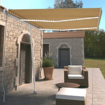 Copertină retractabilă manual cu LED, galben și alb, 350x250 cm