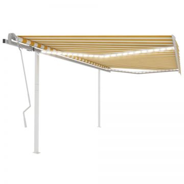 Copertină retractabilă manual, cu LED, galben și alb, 4,5x3 m