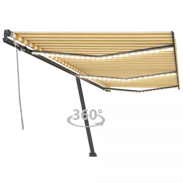 Copertină retractabilă manual cu LED, galben și alb, 600x300 cm