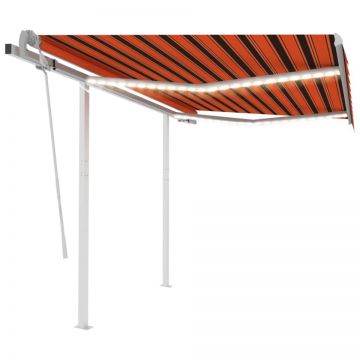 Copertină retractabilă manual cu LED, portocaliu&maro 3,5x2,5 m