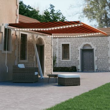 Copertină retractabilă manual cu LED portocaliu&maro 400x300 cm