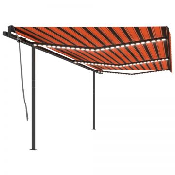 Copertină retractabilă manual cu LED, portocaliu&maro, 6x3 m