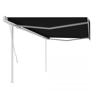 Copertină retractabilă manual, cu stâlpi, antracit, 5x3 m