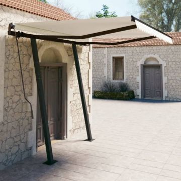 Copertină retractabilă manual cu stâlpi, crem, 3,5x2,5 m
