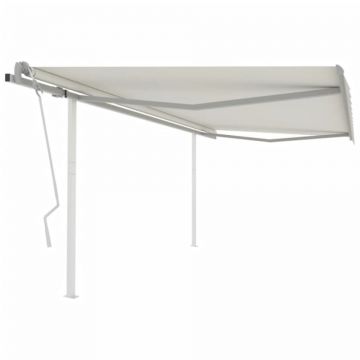 Copertină retractabilă manual, cu stâlpi, crem, 4x3,5 m